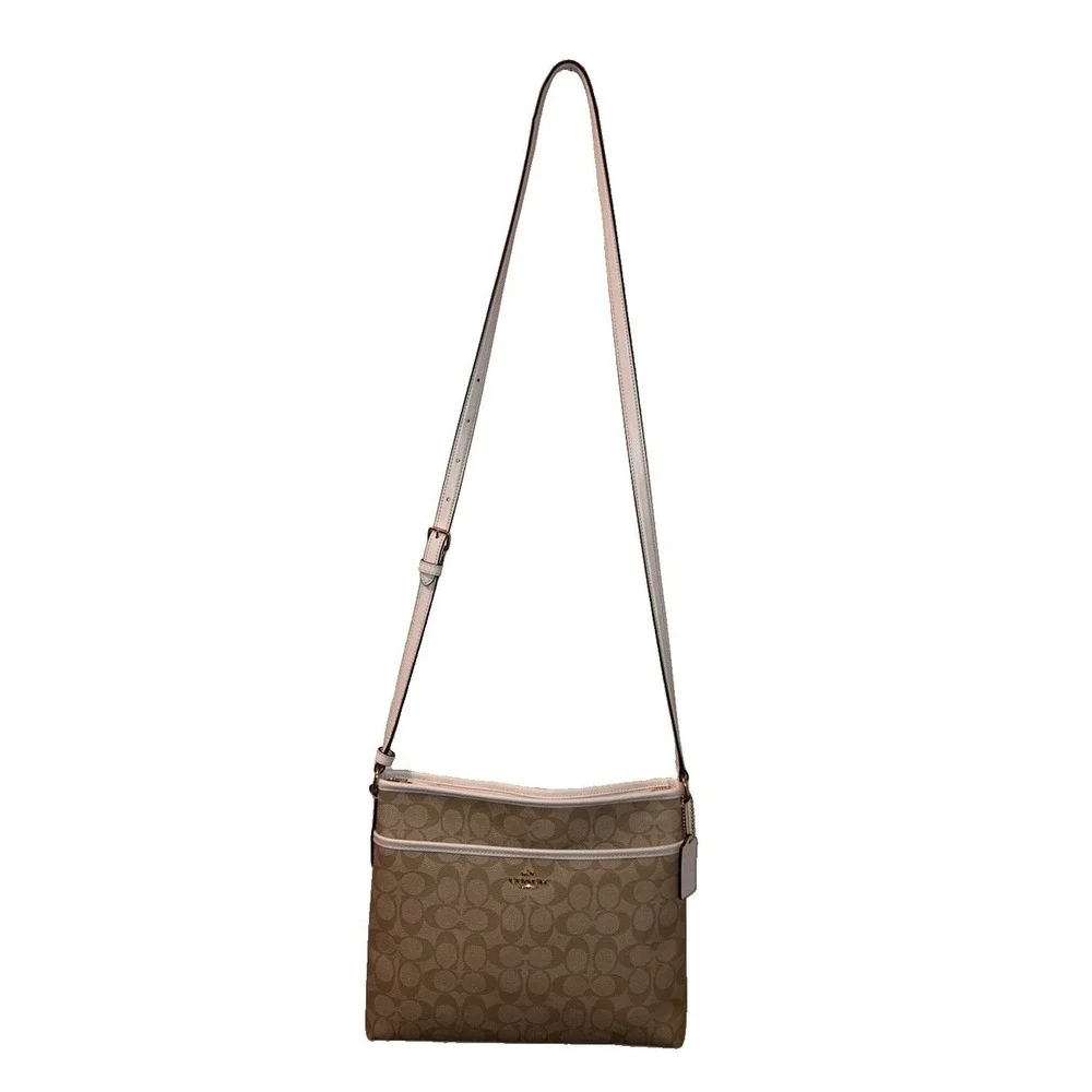 Vintage Coach File Leather Crossbody Bag Cream Beige Y2K F58297